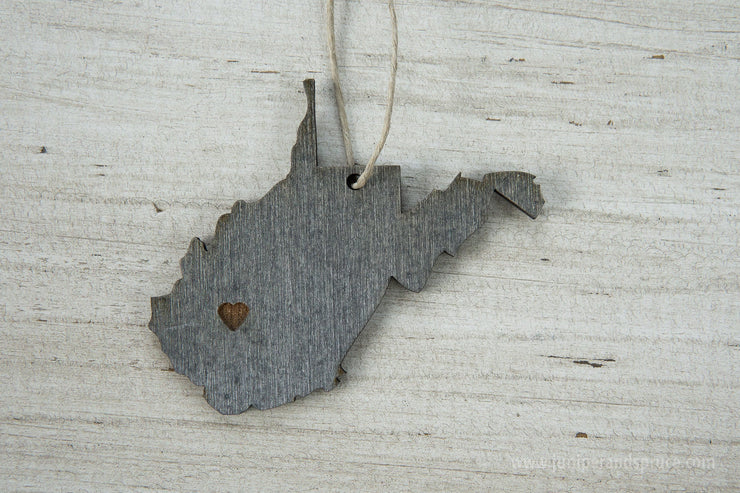 West Virginia Outline Ornament | Rustic Wood | Heart Home | West Virginia Love | Etched | Laser Cut