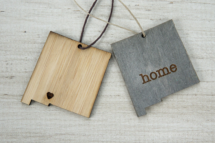 New Mexico Outline Ornament | Rustic Wood | Heart Home | New Mexico Love | Etched | Laser Cut