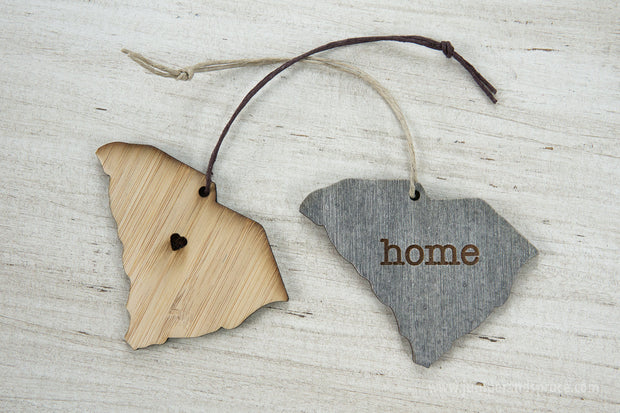South Carolina Outline Ornament | Rustic Wood | Heart Home | South Carolina Love | Etched | Laser Cut