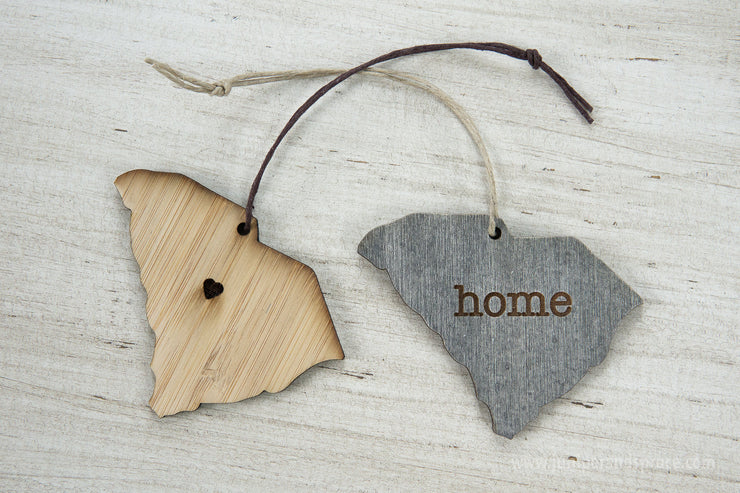 South Carolina Outline Ornament | Rustic Wood | Heart Home | South Carolina Love | Etched | Laser Cut