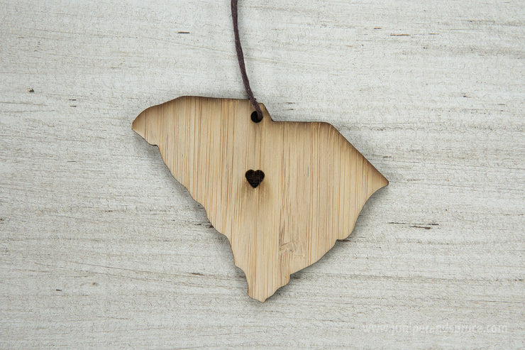South Carolina Outline Ornament | Rustic Wood | Heart Home | South Carolina Love | Etched | Laser Cut