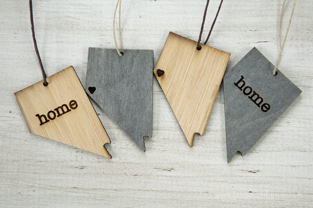 Nevada Outline Ornament | Rustic Wood | Heart Home | Nevada Love | Etched | Laser Cut