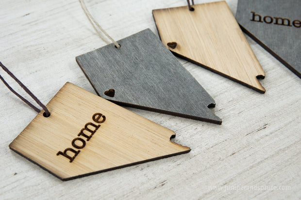 Nevada Outline Ornament | Rustic Wood | Heart Home | Nevada Love | Etched | Laser Cut