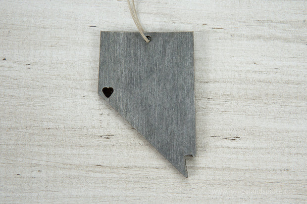 Nevada Outline Ornament | Rustic Wood | Heart Home | Nevada Love | Etched | Laser Cut