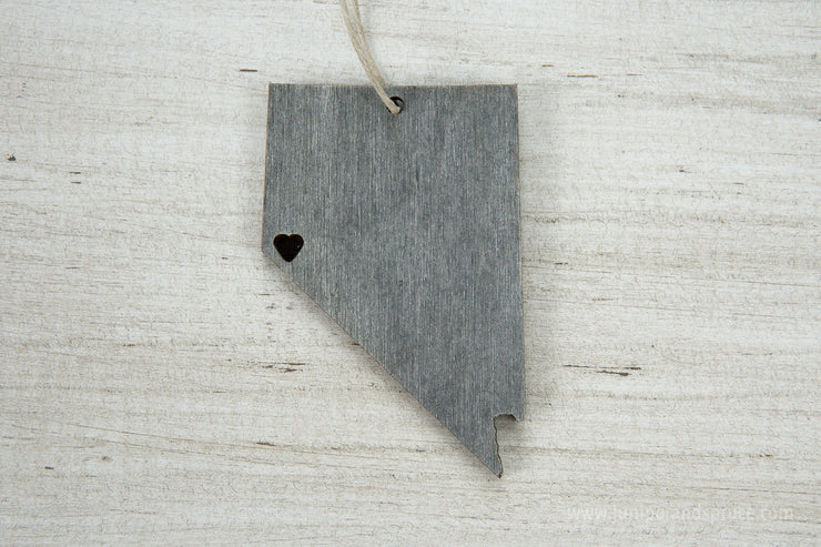 Nevada Outline Ornament | Rustic Wood | Heart Home | Nevada Love | Etched | Laser Cut