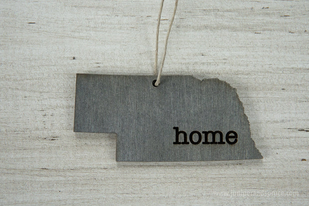 Nebraska Outline Ornament | Rustic Wood | Heart Home | Nebraska Love | Etched | Laser Cut