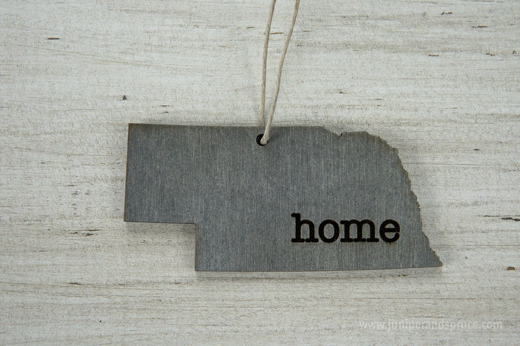 Nebraska Outline Ornament | Rustic Wood | Heart Home | Nebraska Love | Etched | Laser Cut