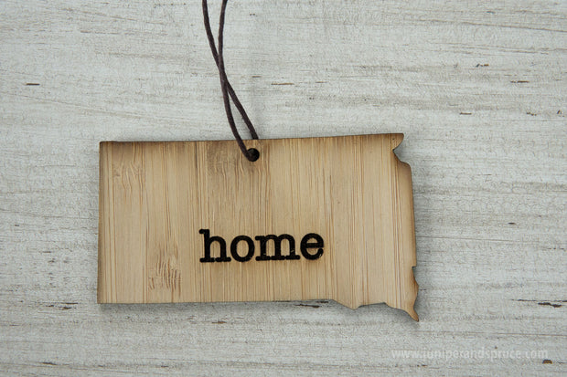 South Dakota Outline Ornament | Rustic Wood | Heart Home | South Dakota Love | Etched | Laser Cut