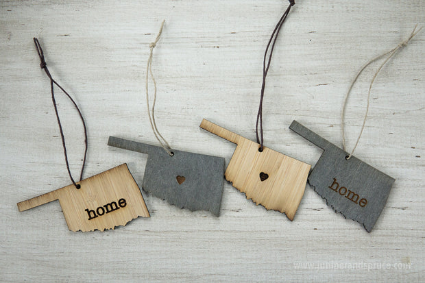 Oklahoma Outline Ornament | Rustic Wood | Heart Home | Oklahoma Love | Etched | Laser Cut