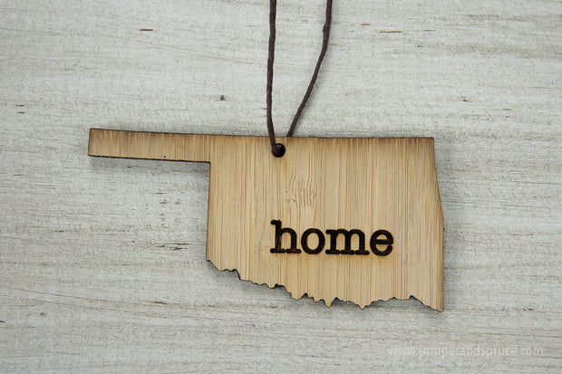 Oklahoma Outline Ornament | Rustic Wood | Heart Home | Oklahoma Love | Etched | Laser Cut