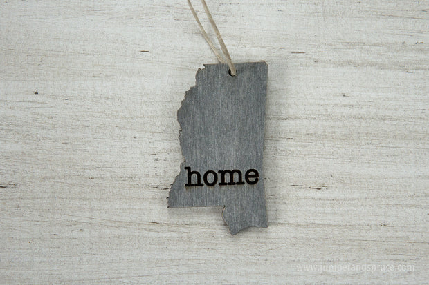 Mississippi Outline Ornament | Rustic Wood | Heart Home | Mississippi Love | Etched | Laser Cut