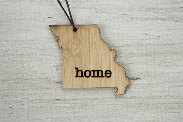 Missouri Outline Ornament | Rustic Wood | Heart Home | Missouri Love | Etched | Laser Cut