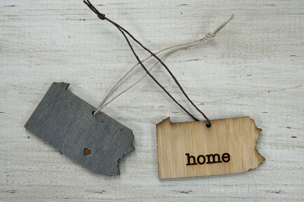 Pennsylvania Outline Ornament | Rustic Wood | Heart Home | Pennsylvania Love | Etched | Laser Cut