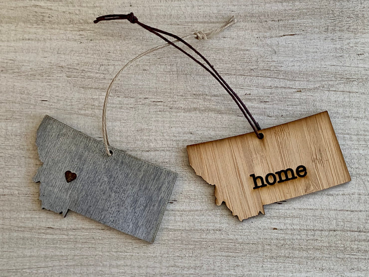 Montana Outline Ornament | Rustic Wood | Heart Home | Etched | Laser Cut