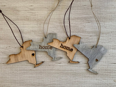New York Outline Ornament | Rustic Wood | Heart Home | New York Love | Etched | Laser Cut