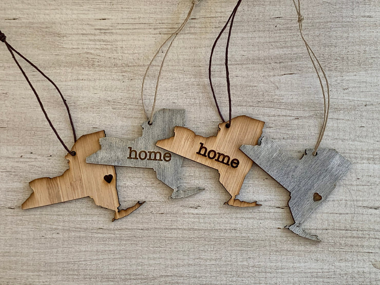 New York Outline Ornament | Rustic Wood | Heart Home | New York Love | Etched | Laser Cut