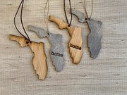 Florida Outline Ornament | Rustic Wood | Heart Home | Etched | Laser Cut