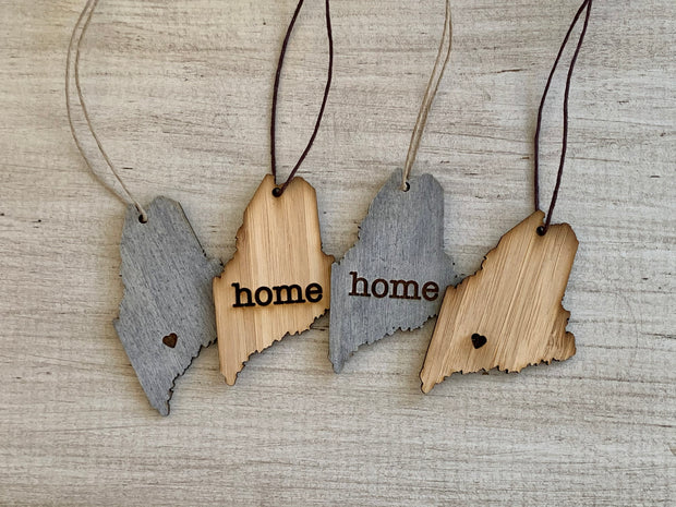 Maine Outline Ornament | Rustic Wood | Heart Home | Maine Love | Etched | Laser Cut